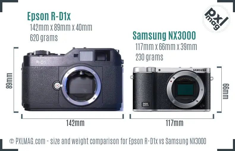 Epson R-D1x vs Samsung NX3000 size comparison