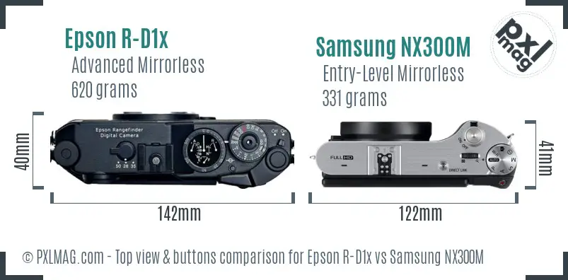 Epson R-D1x vs Samsung NX300M top view buttons comparison