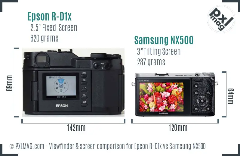 Epson R-D1x vs Samsung NX500 Screen and Viewfinder comparison