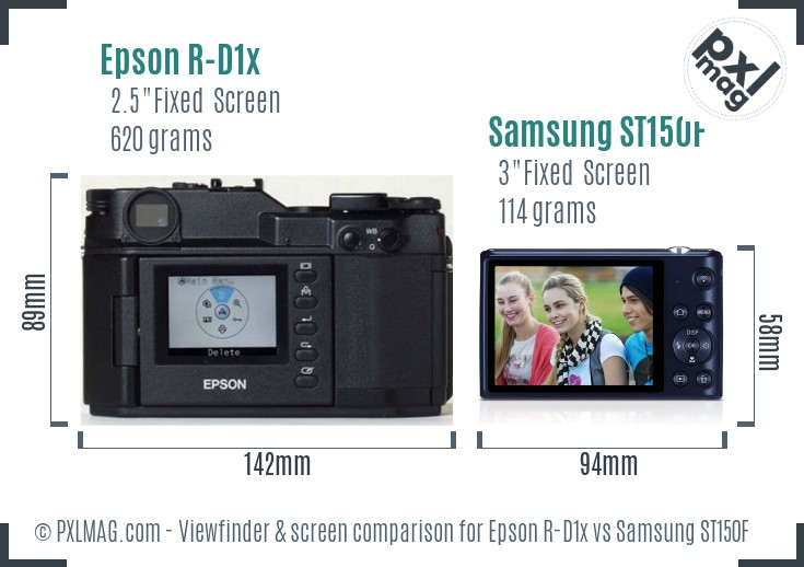 Epson R-D1x vs Samsung ST150F Screen and Viewfinder comparison