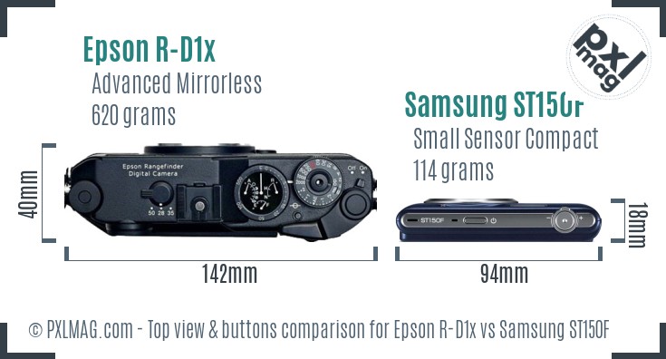Epson R-D1x vs Samsung ST150F top view buttons comparison