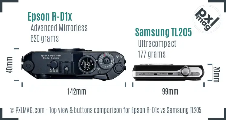 Epson R-D1x vs Samsung TL205 top view buttons comparison