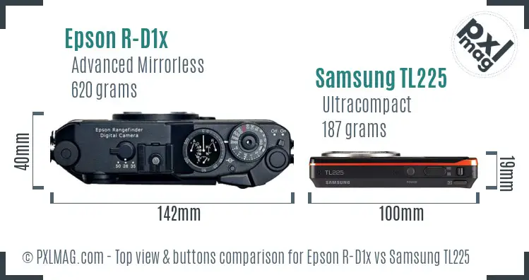Epson R-D1x vs Samsung TL225 top view buttons comparison