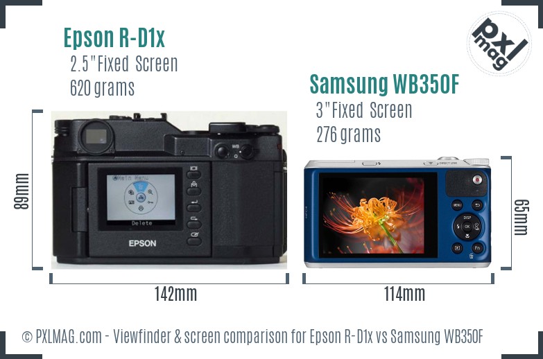 Epson R-D1x vs Samsung WB350F Screen and Viewfinder comparison