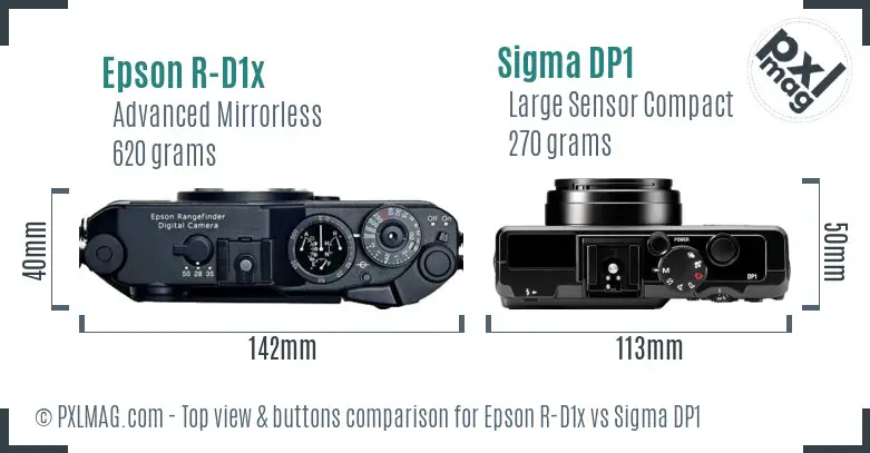 Epson R-D1x vs Sigma DP1 top view buttons comparison Epson R-D1x vs Sigma DP1 top view buttons comparison
