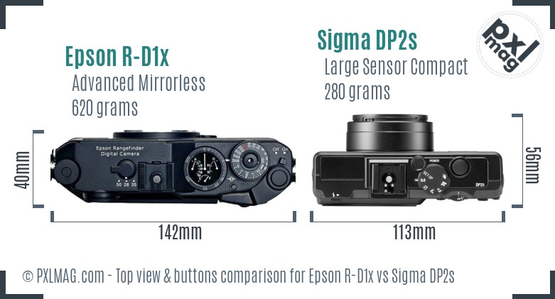 Epson R-D1x vs Sigma DP2s top view buttons comparison