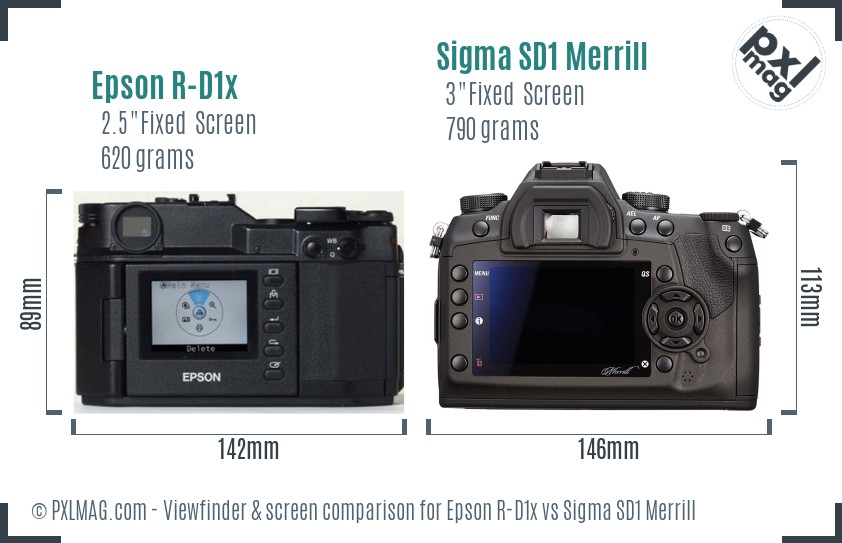 Epson R-D1x vs Sigma SD1 Merrill Screen and Viewfinder comparison