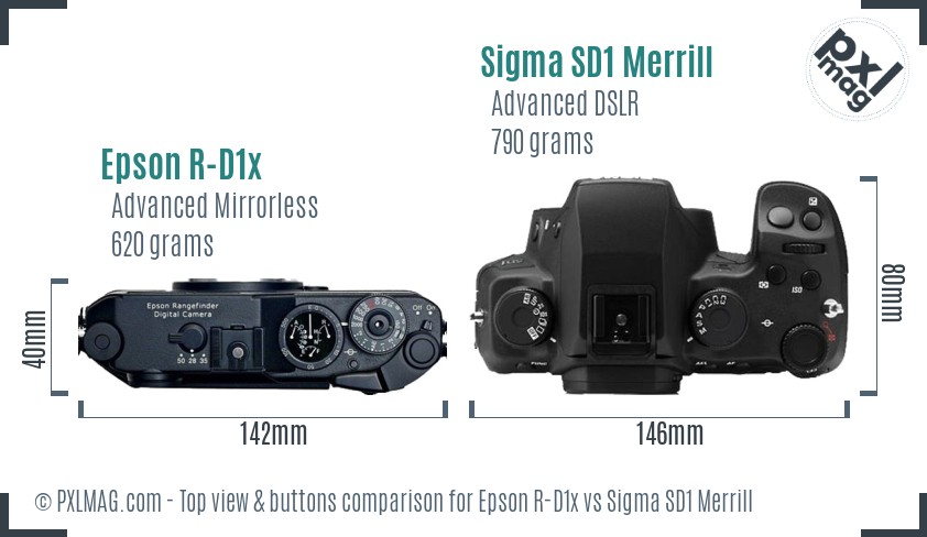 Epson R-D1x vs Sigma SD1 Merrill top view buttons comparison