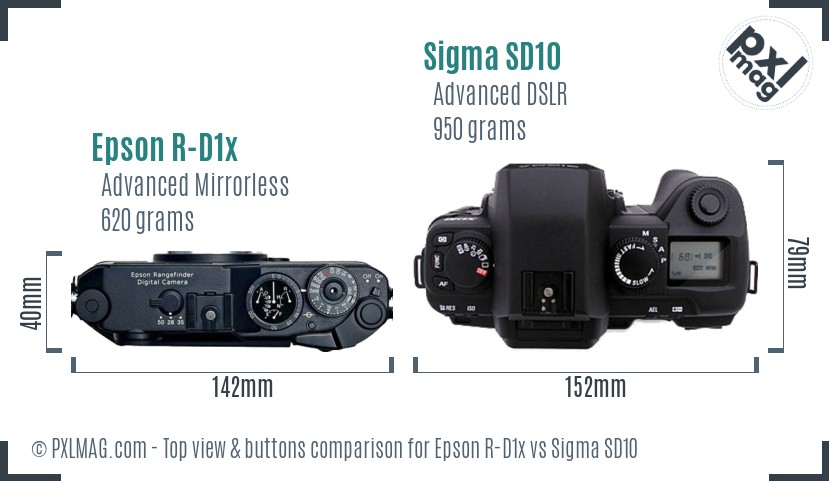 Epson R-D1x vs Sigma SD10 top view buttons comparison