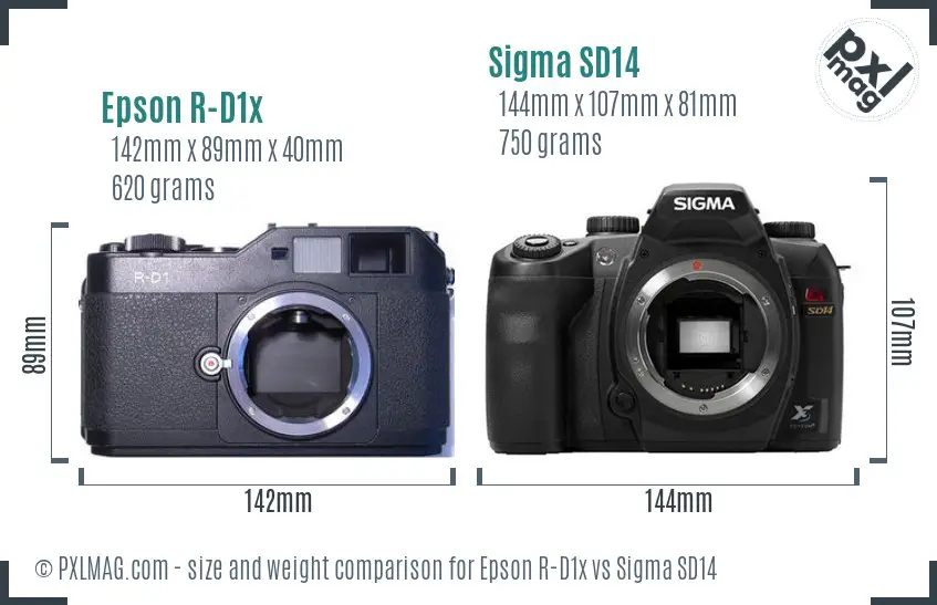 Epson R-D1x vs Sigma SD14 size comparison