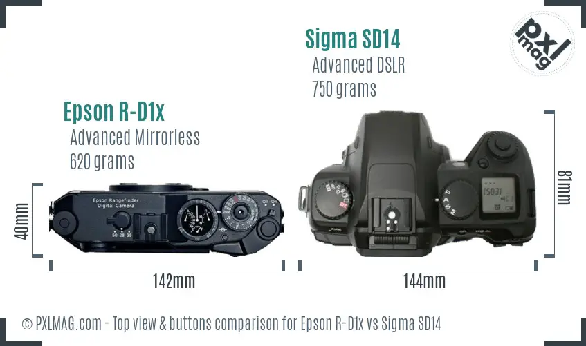 Epson R-D1x vs Sigma SD14 top view buttons comparison