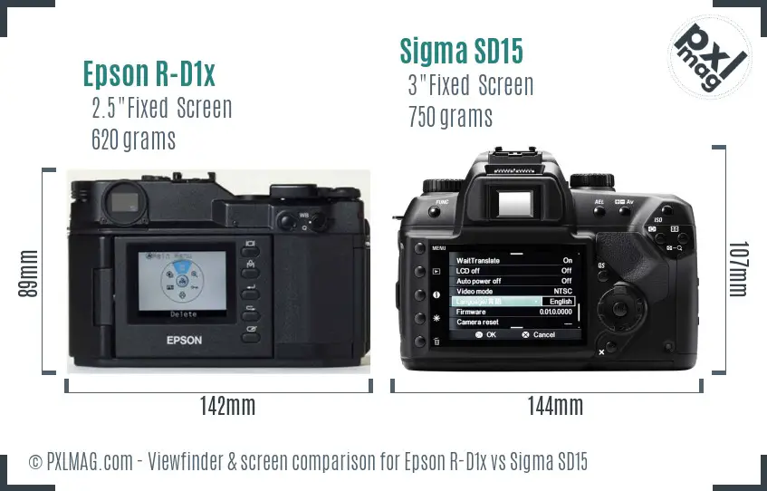 Epson R-D1x vs Sigma SD15 Screen and Viewfinder comparison