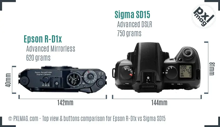 Epson R-D1x vs Sigma SD15 top view buttons comparison