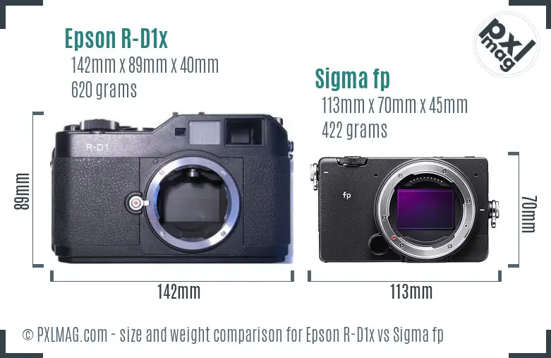 Epson R-D1x vs Sigma fp size comparison