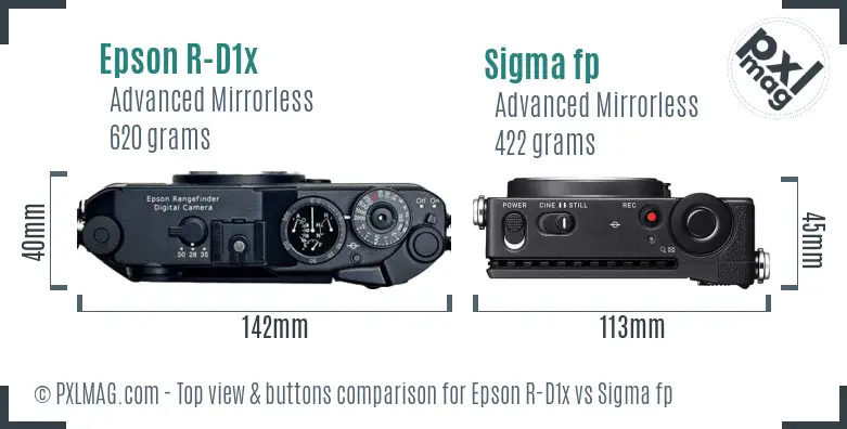 Epson R-D1x vs Sigma fp top view buttons comparison