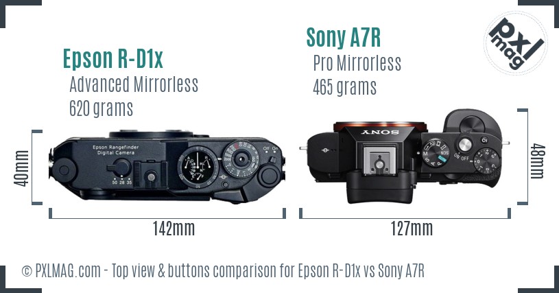 Epson R-D1x vs Sony A7R top view buttons comparison