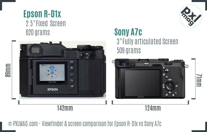 Epson R-D1x vs Sony A7c Screen and Viewfinder comparison