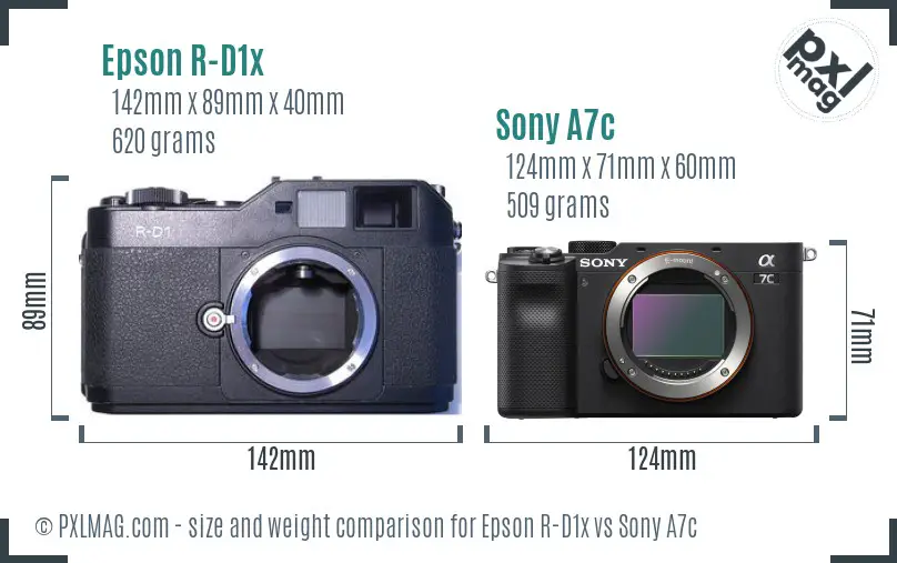 Epson R-D1x vs Sony A7c size comparison