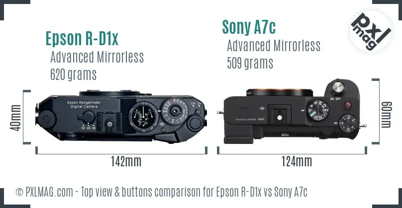 Epson R-D1x vs Sony A7c top view buttons comparison