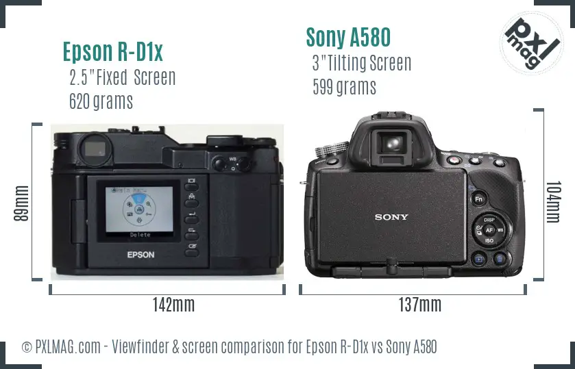 Epson R-D1x vs Sony A580 Screen and Viewfinder comparison