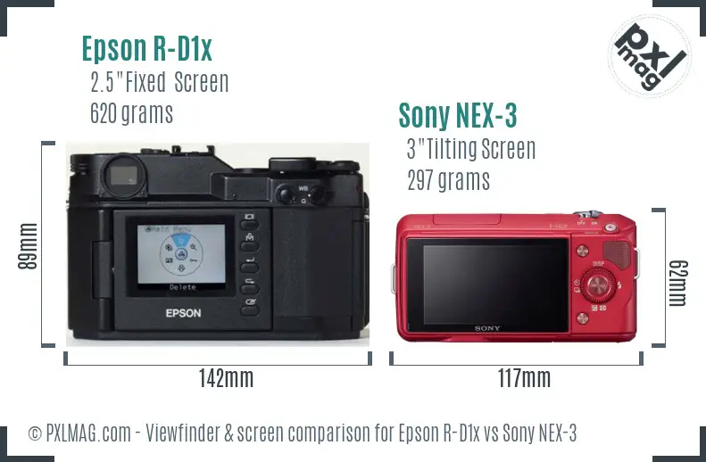 Epson R-D1x vs Sony NEX-3 Screen and Viewfinder comparison