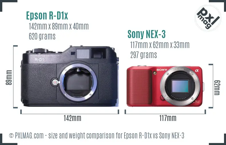 Epson R-D1x vs Sony NEX-3 size comparison