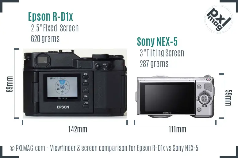 Epson R-D1x vs Sony NEX-5 Screen and Viewfinder comparison