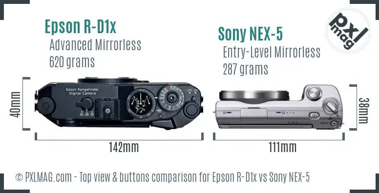 Epson R-D1x vs Sony NEX-5 top view buttons comparison