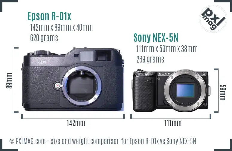 Epson R-D1x vs Sony NEX-5N size comparison Epson R-D1x vs Sony NEX-5N size comparison