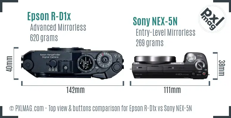Epson R-D1x vs Sony NEX-5N top view buttons comparison Epson R-D1x vs Sony NEX-5N top view buttons comparison