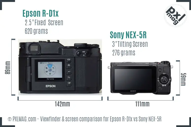 Epson R-D1x vs Sony NEX-5R Screen and Viewfinder comparison