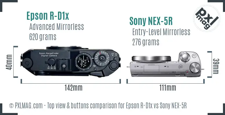 Epson R-D1x vs Sony NEX-5R top view buttons comparison