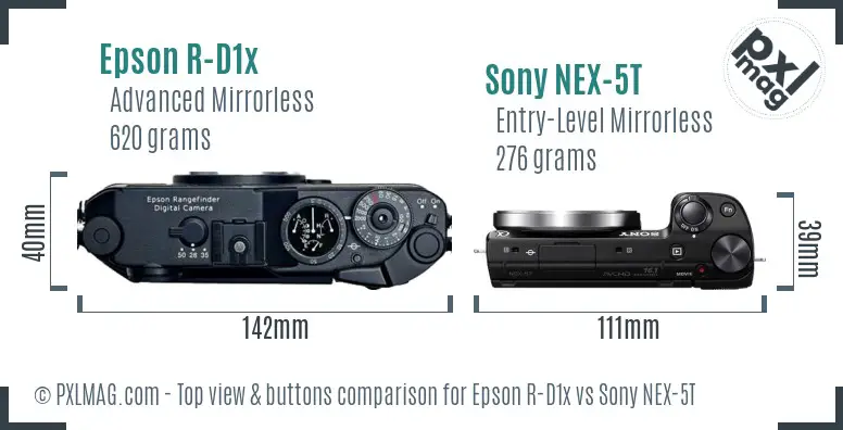 Epson R-D1x vs Sony NEX-5T top view buttons comparison