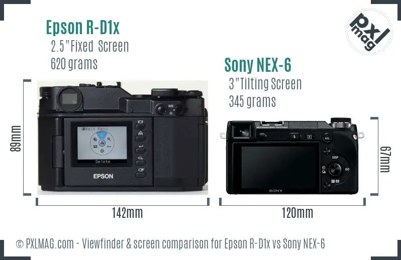 Epson R-D1x vs Sony NEX-6 Screen and Viewfinder comparison