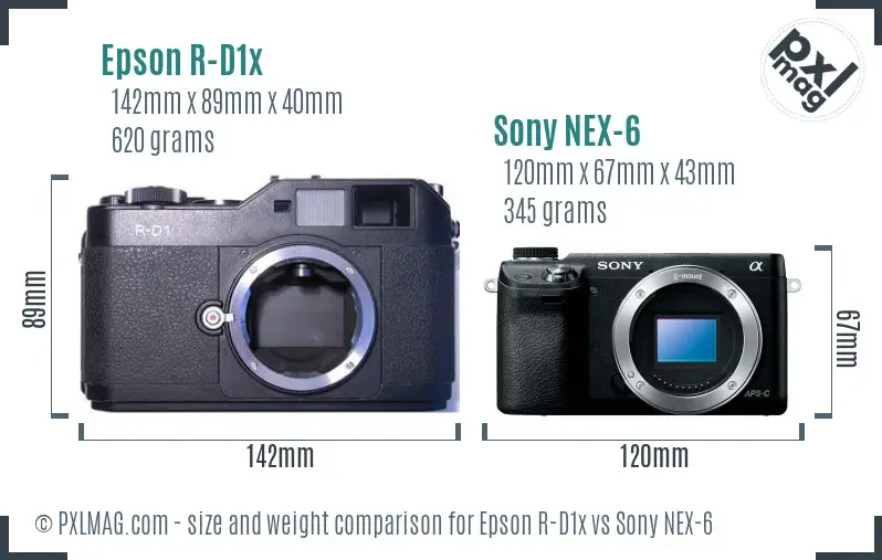 Epson R-D1x vs Sony NEX-6 size comparison