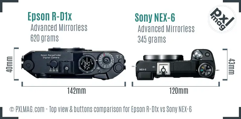 Epson R-D1x vs Sony NEX-6 top view buttons comparison