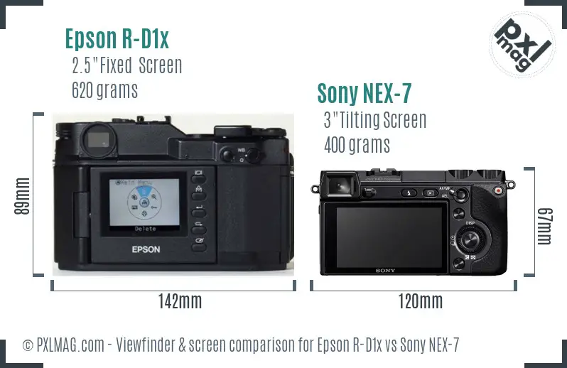 Epson R-D1x vs Sony NEX-7 Screen and Viewfinder comparison