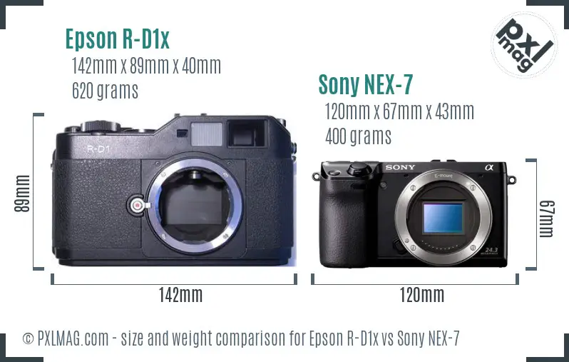 Epson R-D1x vs Sony NEX-7 size comparison