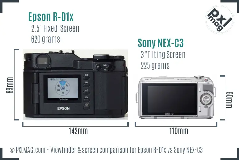 Epson R-D1x vs Sony NEX-C3 Screen and Viewfinder comparison