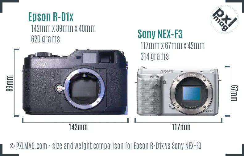 Epson R-D1x vs Sony NEX-F3 size comparison Epson R-D1x vs Sony NEX-F3 size comparison