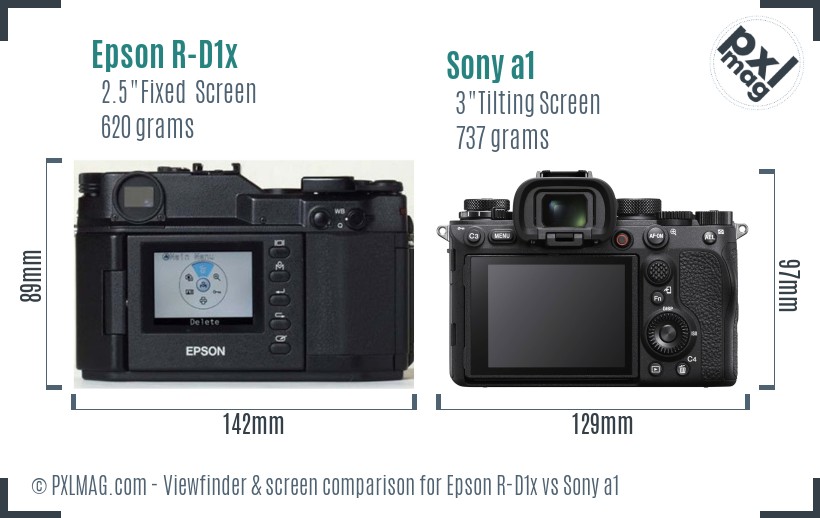 Epson R-D1x vs Sony a1 Screen and Viewfinder comparison