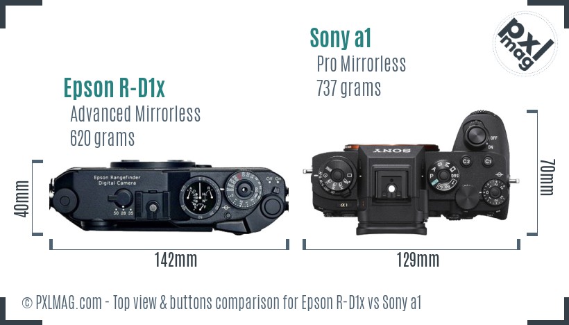Epson R-D1x vs Sony a1 top view buttons comparison