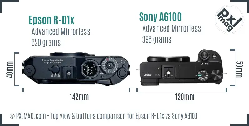 Epson R-D1x vs Sony A6100 top view buttons comparison