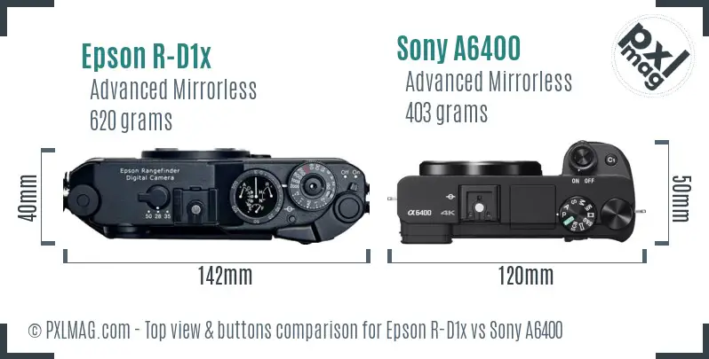 Epson R-D1x vs Sony A6400 top view buttons comparison