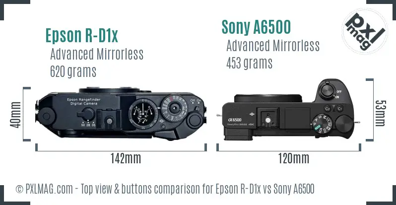 Epson R-D1x vs Sony A6500 top view buttons comparison