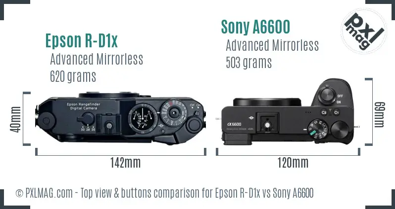 Epson R-D1x vs Sony A6600 top view buttons comparison