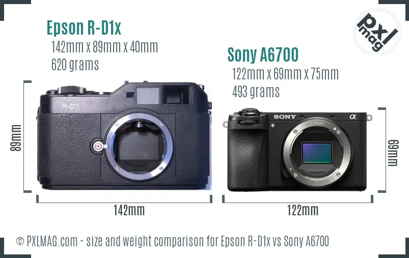 Epson R-D1x vs Sony A6700 size comparison