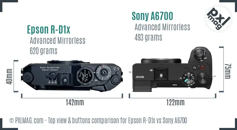 Epson R-D1x vs Sony A6700 top view buttons comparison