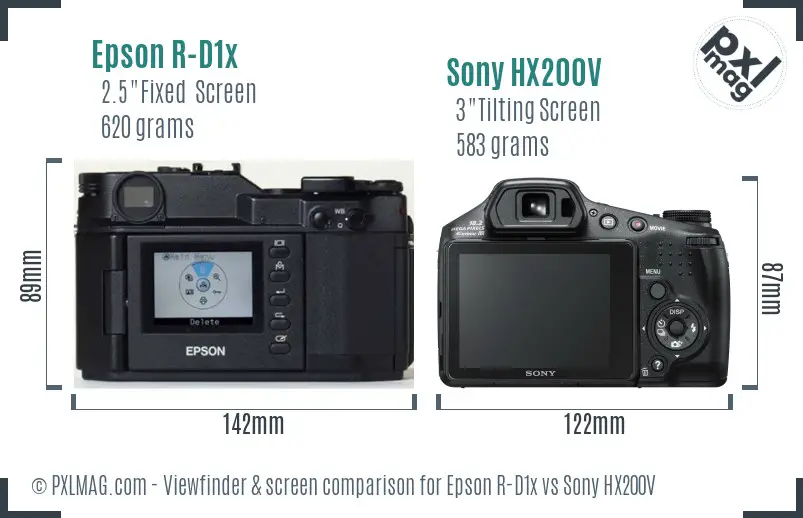 Epson R-D1x vs Sony HX200V Screen and Viewfinder comparison