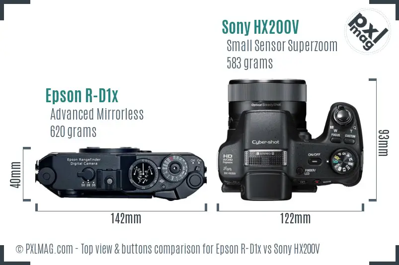 Epson R-D1x vs Sony HX200V top view buttons comparison